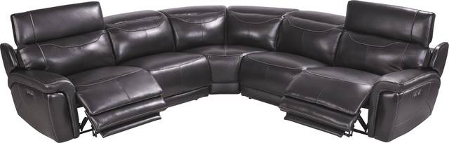 Devero Black Leather 5 Pc Dual Power Reclining Sectional - Thumbnail - Image 3