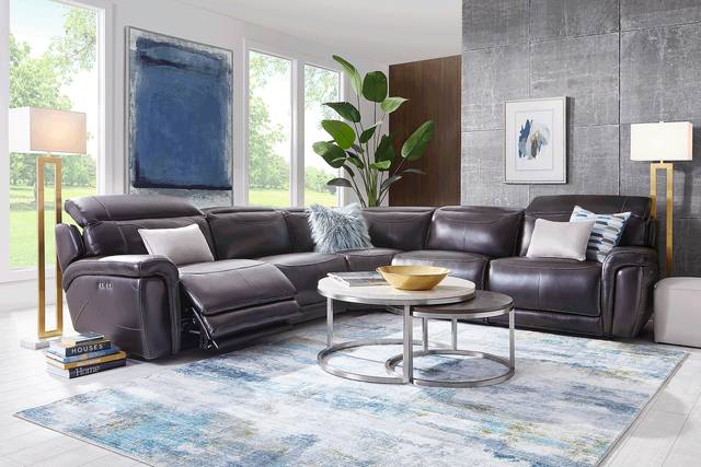 Devero Black Leather 5 Pc Dual Power Reclining Sectional - Thumbnail - Image 2