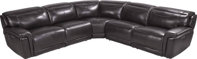 Devero Black Leather 5 Pc Dual Power Reclining Sectional - Thumbnail - Image 1