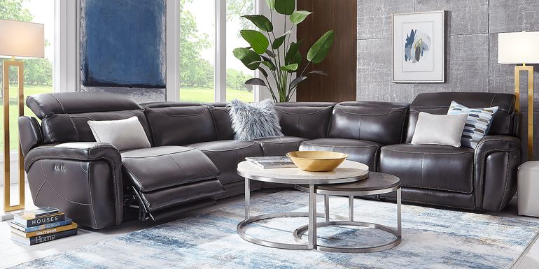 Devero Black Leather 5 Pc Dual Power Reclining Sectional