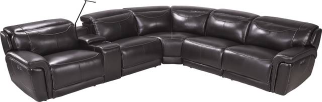 Devero Black Leather 6 Pc Dual Power Reclining Sectional - Thumbnail - Image 3