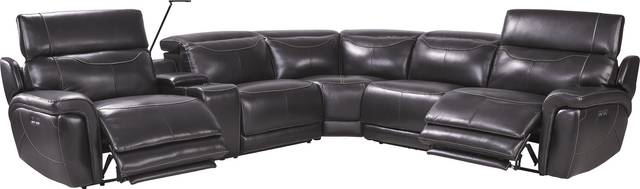 Devero Black Leather 6 Pc Dual Power Reclining Sectional - Thumbnail - Image 4