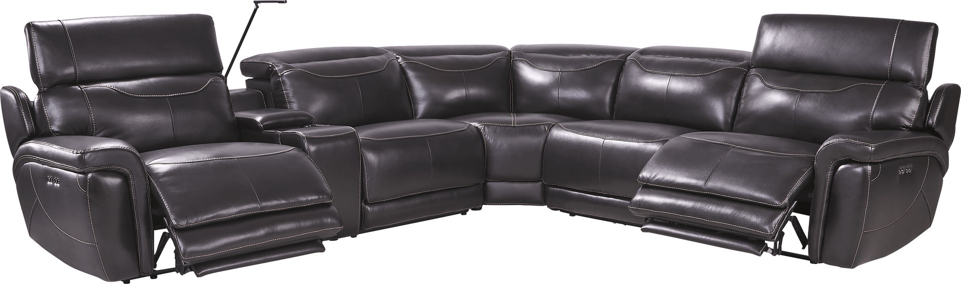 Devero Black Leather 9 Pc Dual Power Reclining Sectional Living Room - Image 4