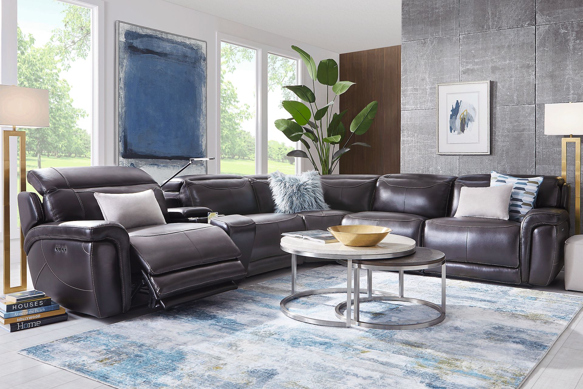 Devero Black Leather 6 Pc Dual Power Reclining Sectional - Image 2