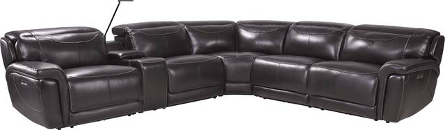Devero Black Leather 6 Pc Dual Power Reclining Sectional - Thumbnail - Image 1
