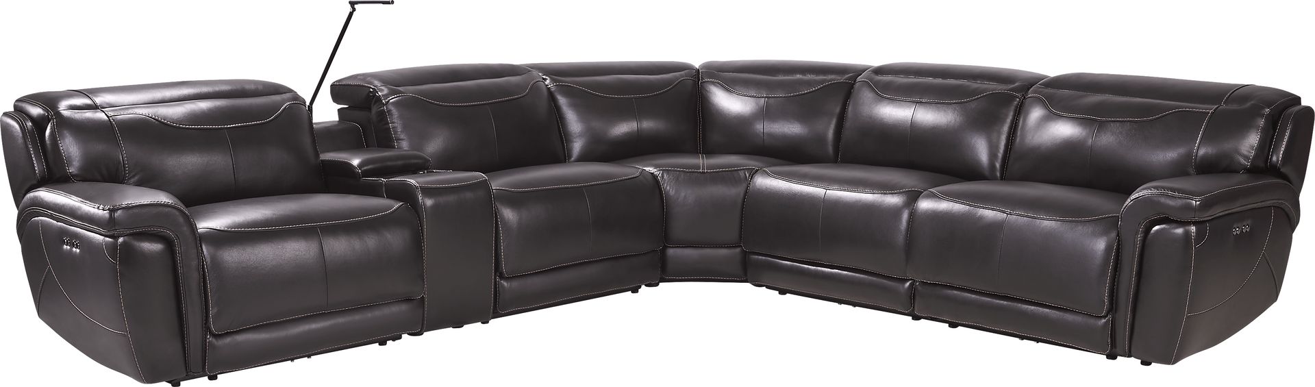 Devero Black Leather 9 Pc Dual Power Reclining Sectional Living Room - Image 2
