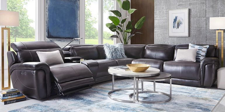Devero Black Leather 9 Pc Dual Power Reclining Sectional Living Room