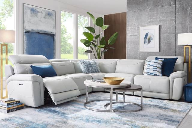 Devero Gray Leather 8 Pc Dual Power Reclining Sectional Living Room - Thumbnail - Image 1