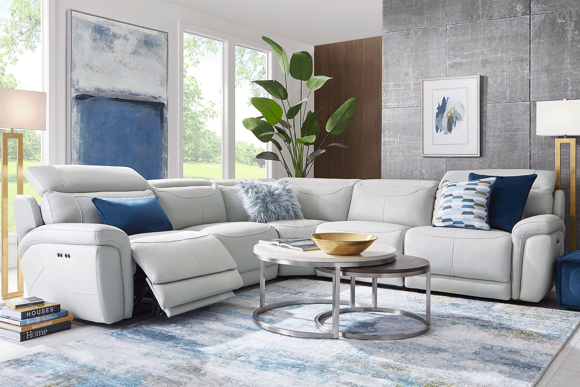 Devero Gray Leather 8 Pc Dual Power Reclining Sectional Living Room - Image 1
