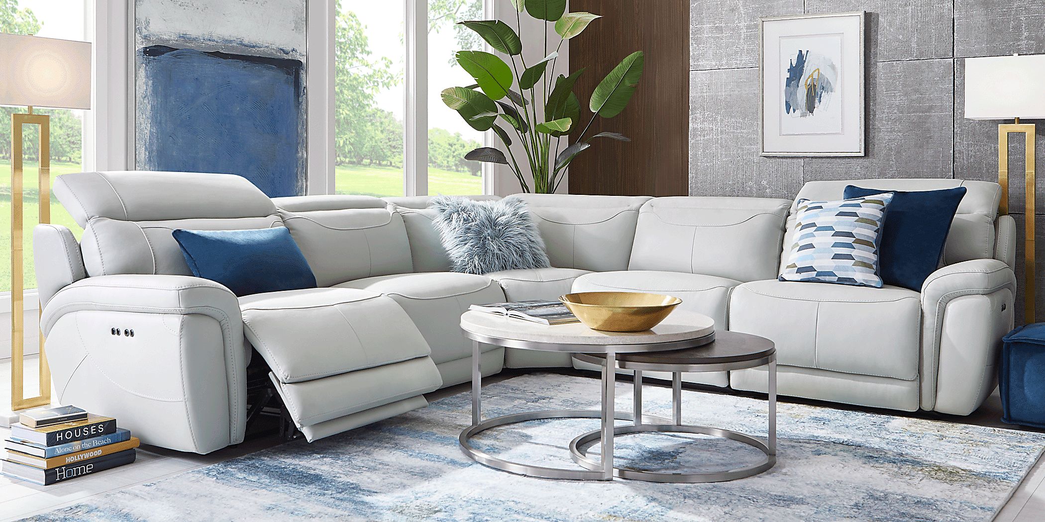 Devero Gray Leather 8 Pc Dual Power Reclining Sectional Living Room - Rooms  To Go