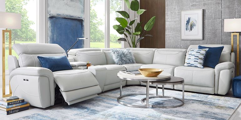 Devero Gray Leather 9 Pc Dual Power Reclining Sectional Living Room