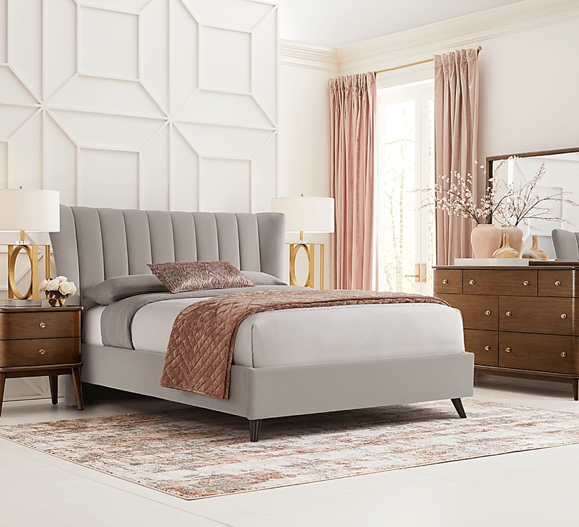 Devon Loft 5 Pc Walnut Dark Wood Queen Bedroom Set With Dresser, Mirror ...