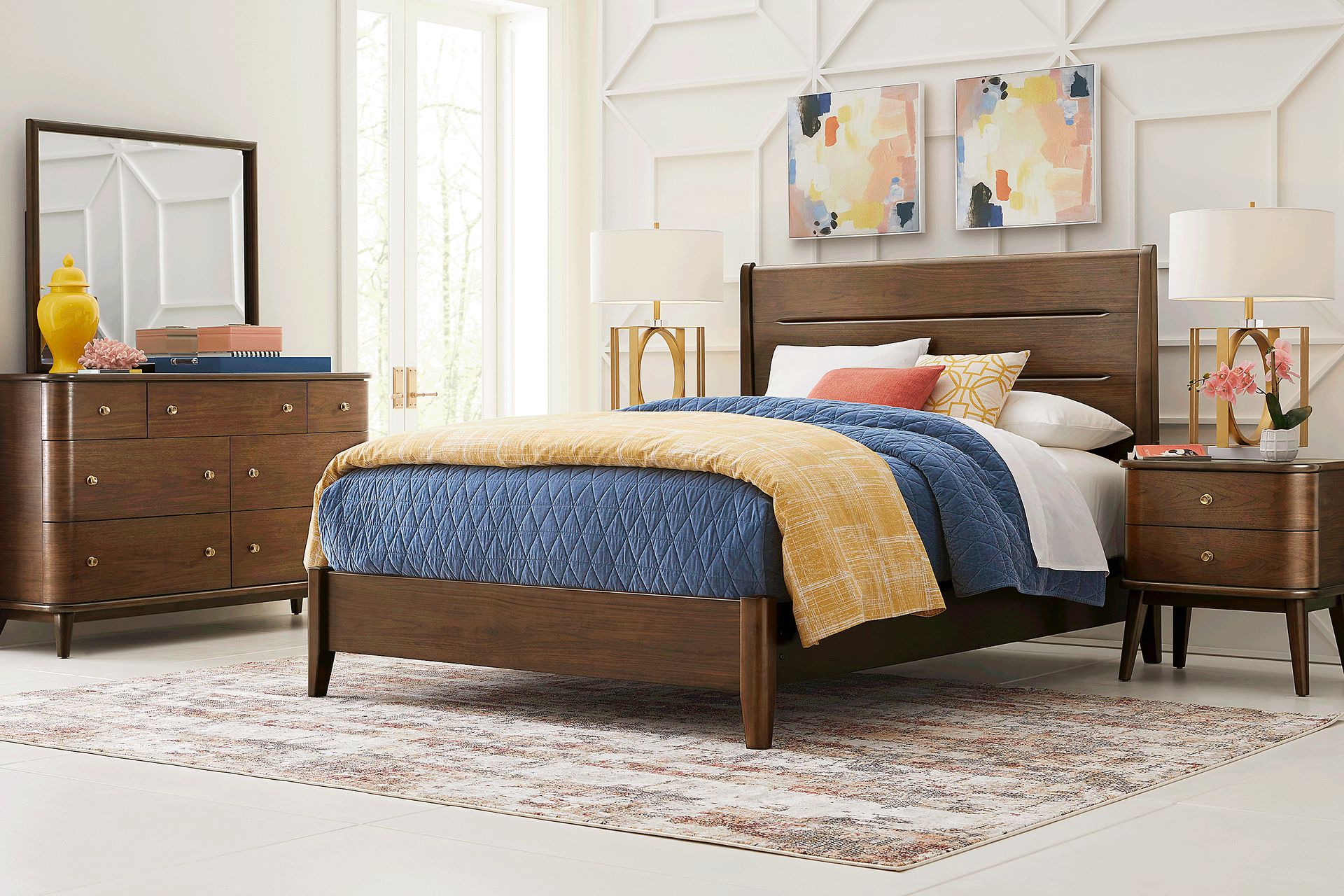 Devon Loft Walnut 6 Pc Queen Panel Bedroom - Image 1