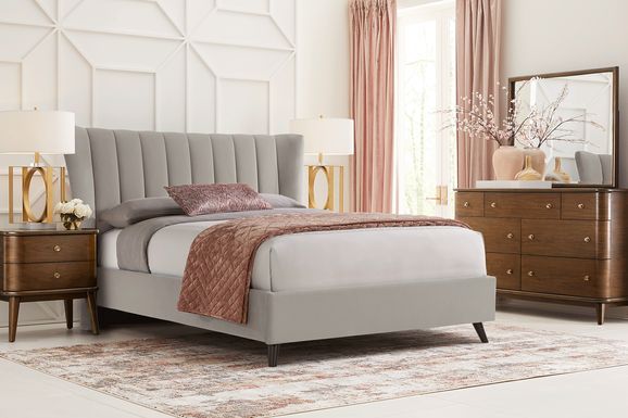 Devon Loft Walnut 7 Pc Bedroom with Nanton Park Gray Queen Upholstered Bed