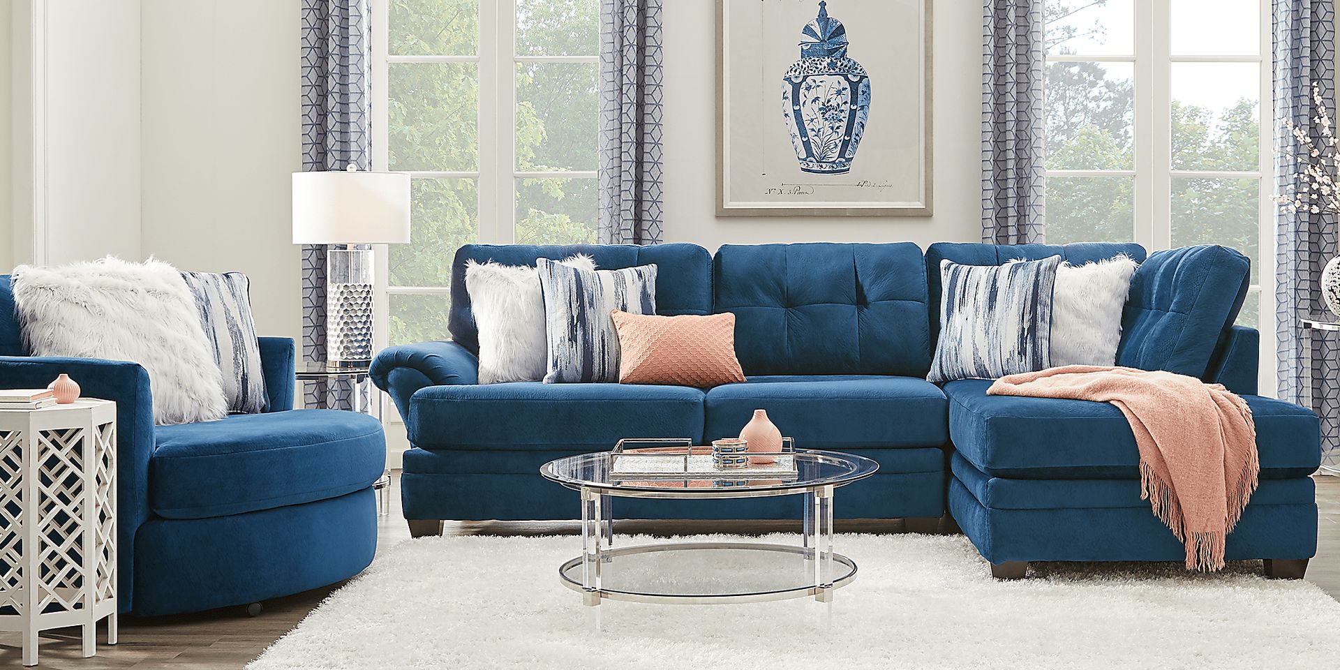 Dharma Place Blue 5 Pc Sectional Living Room - Image 1