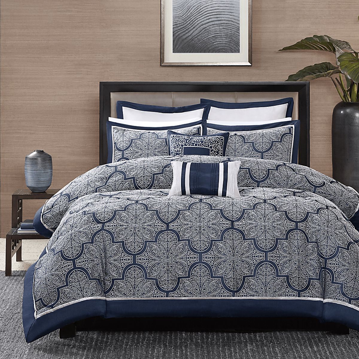 Diala Navy Blue 8 Pc King Comforter Set | Rooms to Go