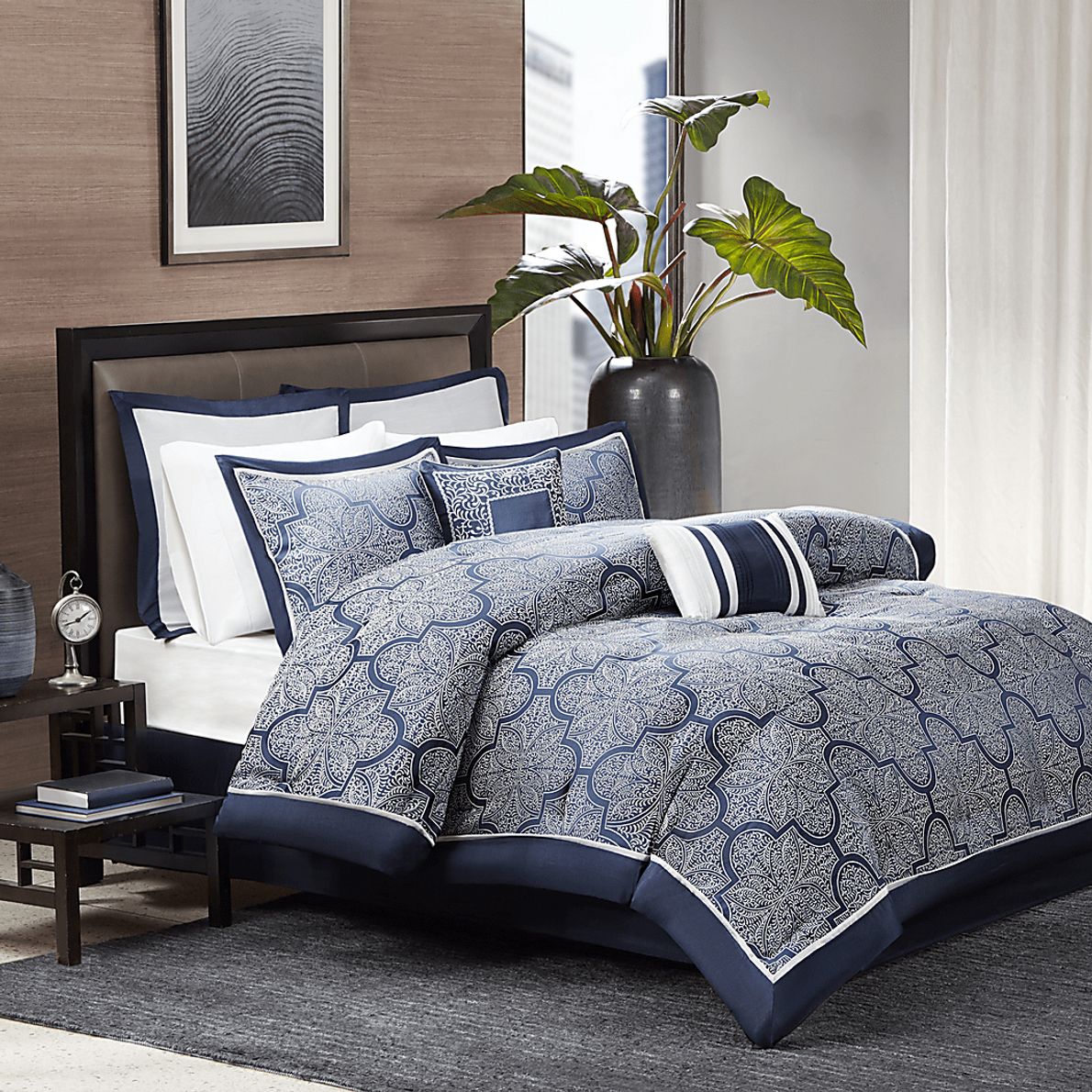 Diala Navy 8 Pc Queen Comforter Set