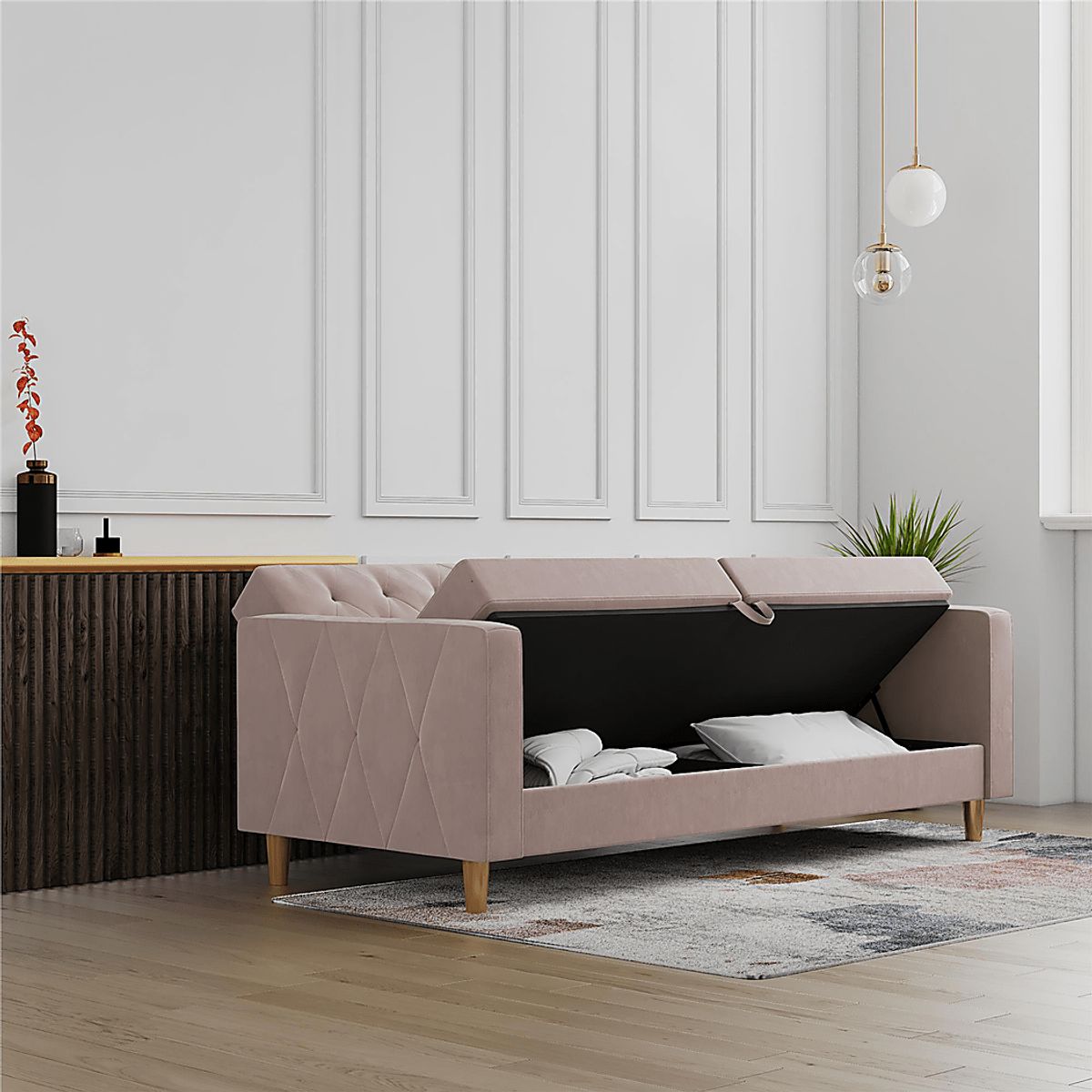 Diechman Blush Beige Futon With Storage | Rooms to Go
