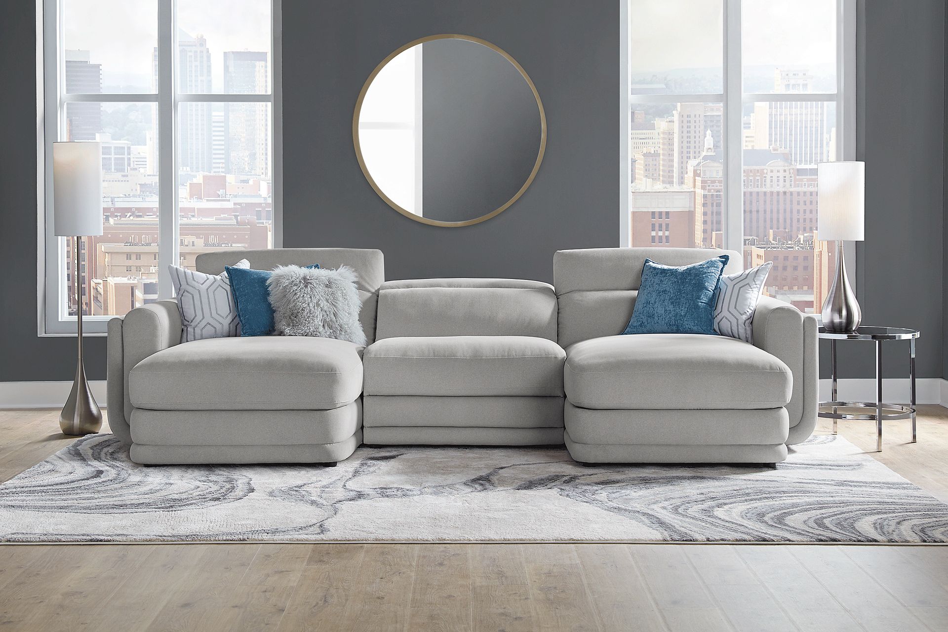 Dillon Smoke 3 Pc Dual Power Reclining Sectional - Image 1