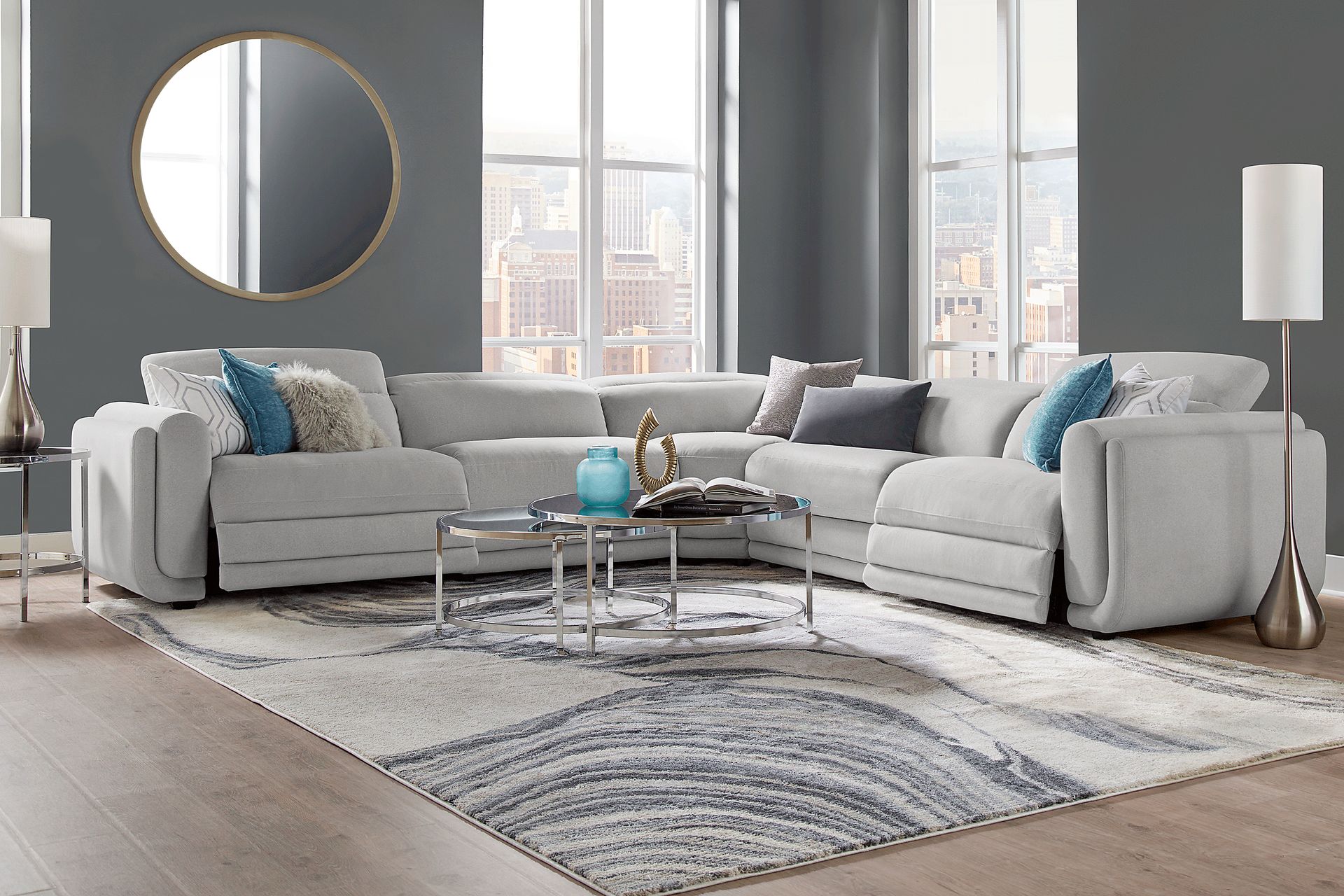 Dillon Smoke 5 Pc Dual Power Reclining Sectional - Image 1