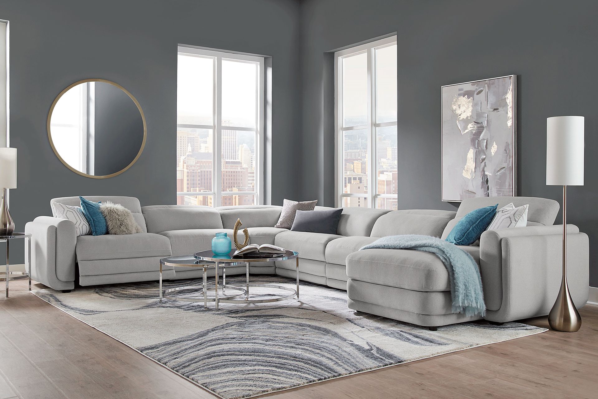 Dillon Smoke 6 Pc Dual Power Reclining Sectional - Image 2