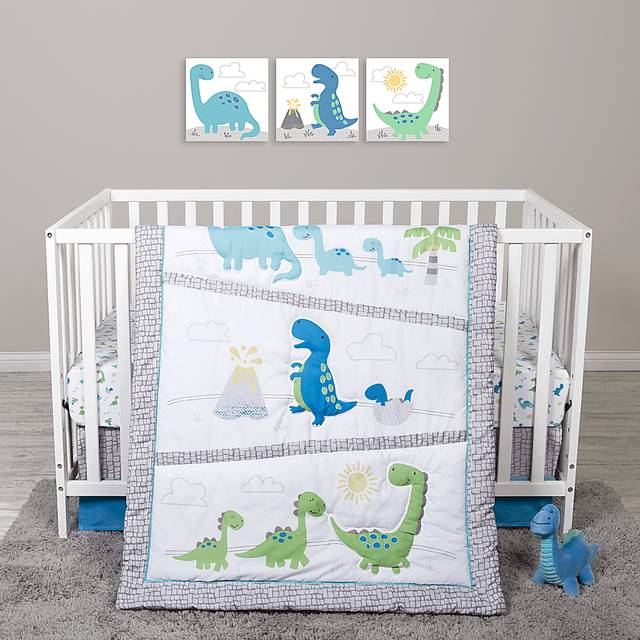 Dino Trail White 4 Pc Baby Bedding Set - Thumbnail - Image 14