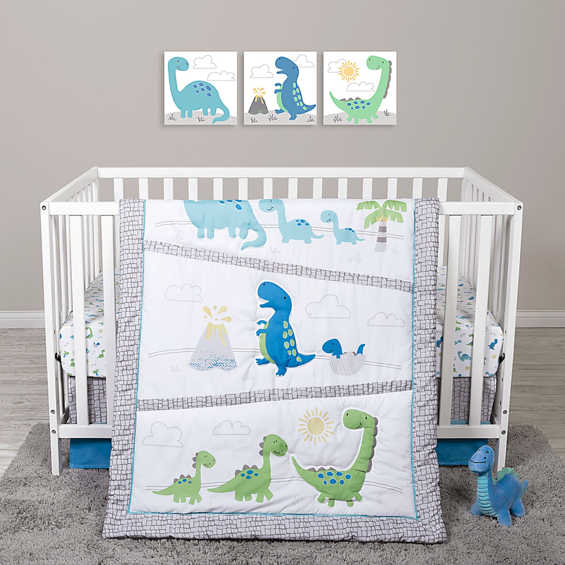 Dino Trail White 4 Pc Baby Bedding Set - Image 14