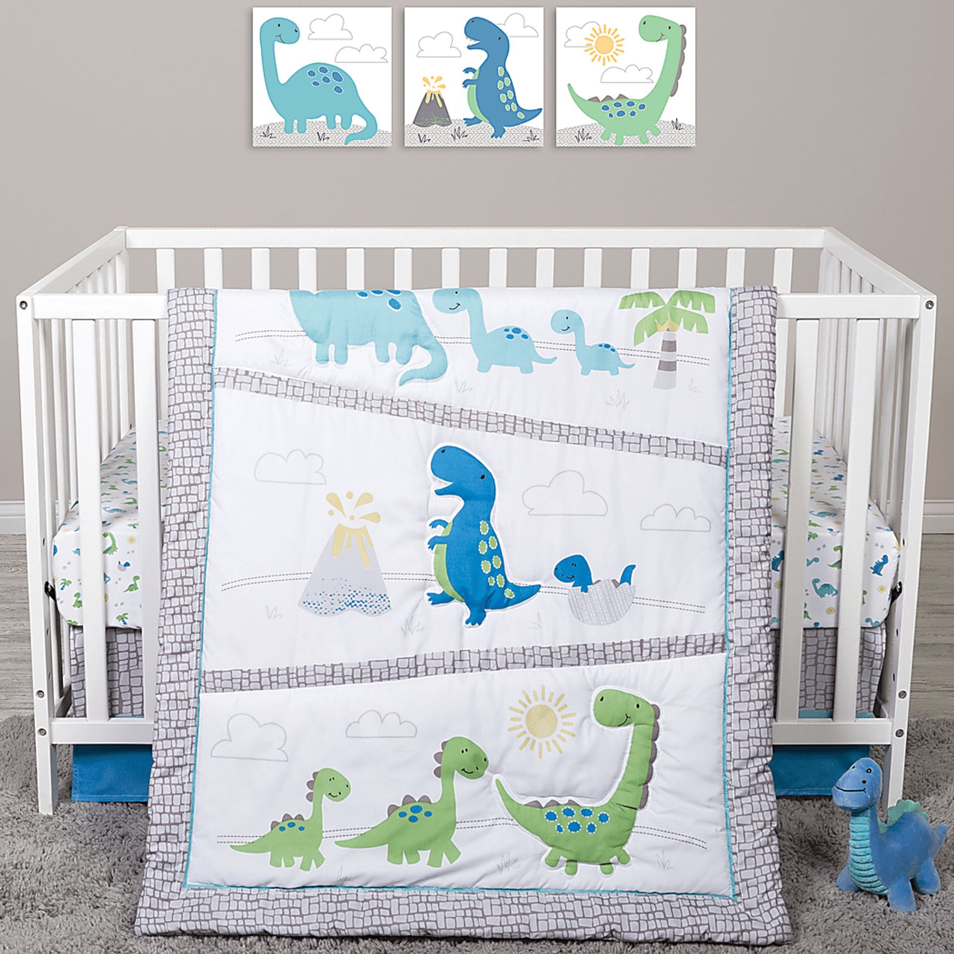 Dino Trail White 4 Pc Baby Bedding Set - Image 3
