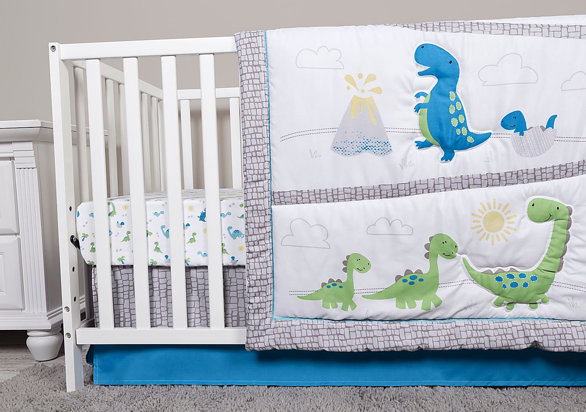 Dino Trail White 4 Pc Baby Bedding Set - Image 10