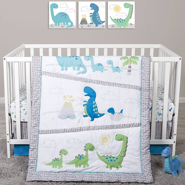 Dino Trail White 4 Pc Baby Bedding Set - Thumbnail - Image 1