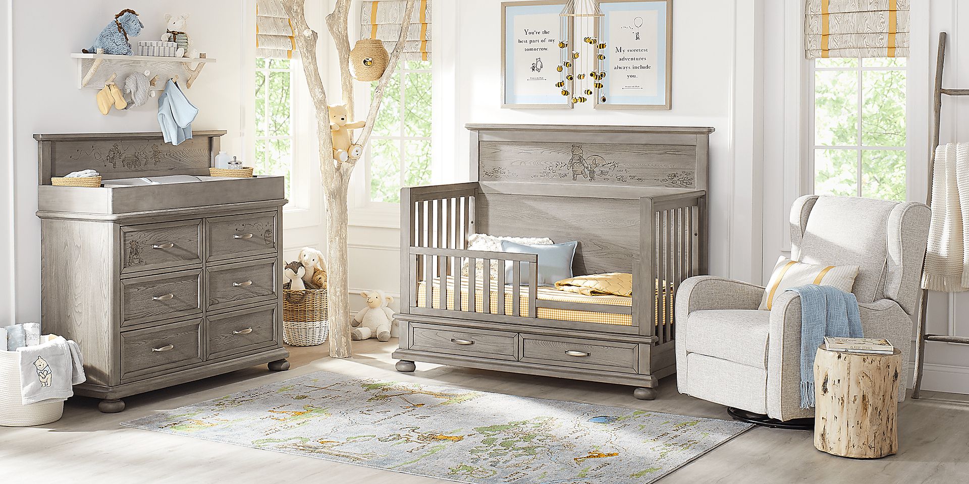 Disney Baby Woodland Adventures with Winnie the Pooh Classic Gray Nursery with Conversion Rails - Image 2