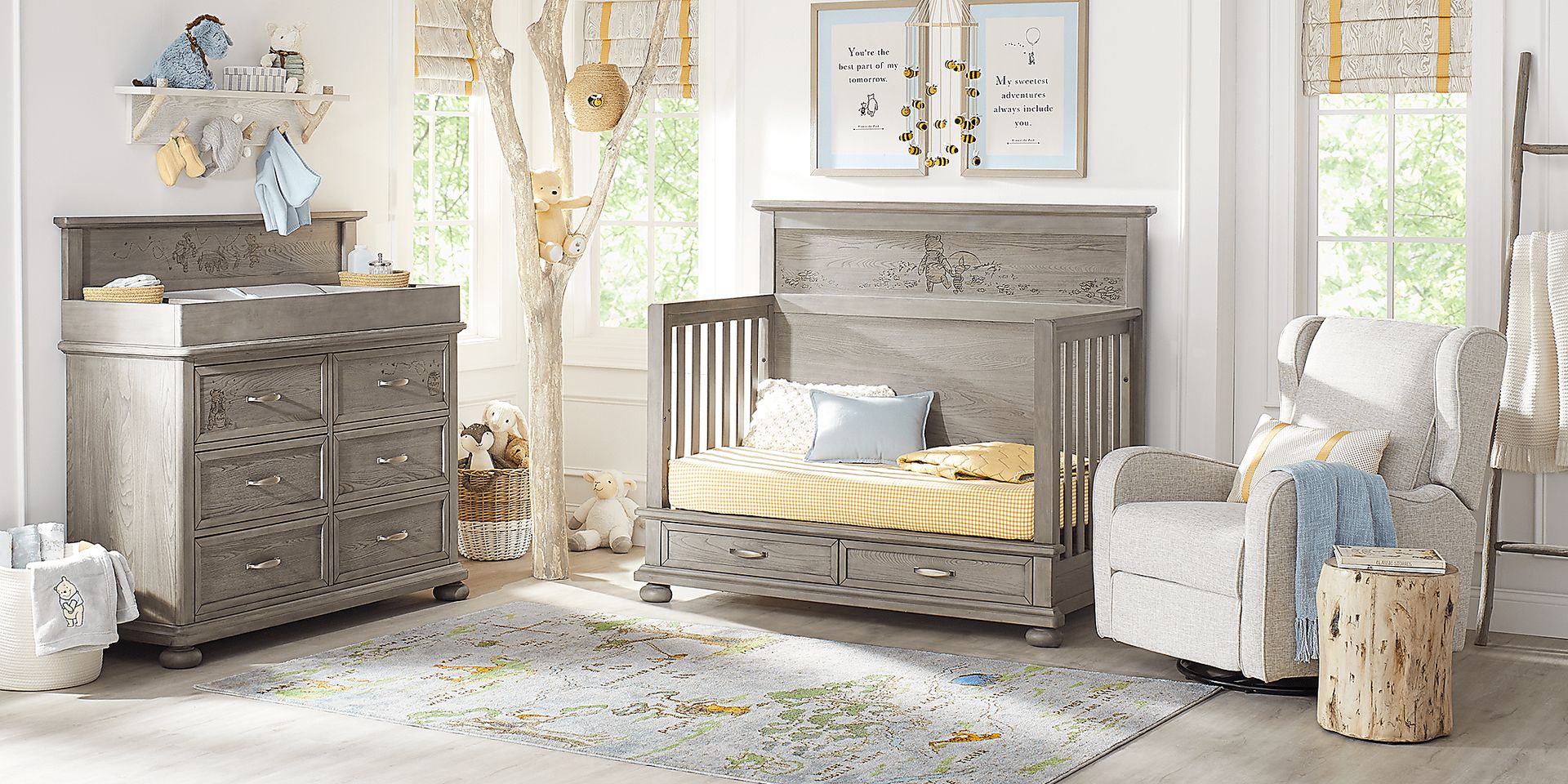 Disney Baby Woodland Adventures with Winnie the Pooh Classic Gray Nursery with Conversion Rails - Image 3