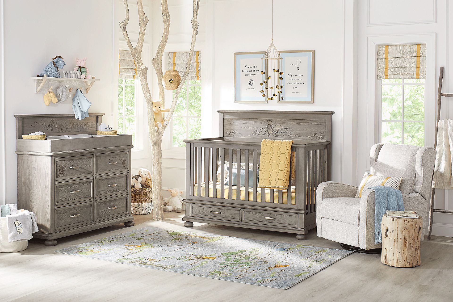 Disney Baby Woodland Adventures with Winnie the Pooh Classic Gray Nursery with Conversion Rails - Image 1