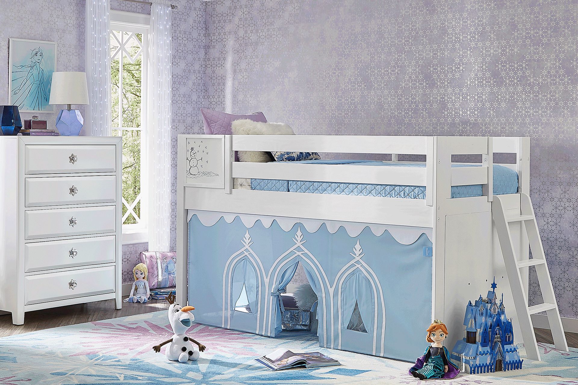 Disney Frozen White Twin Loft Bed with Activity Panel - Image 2