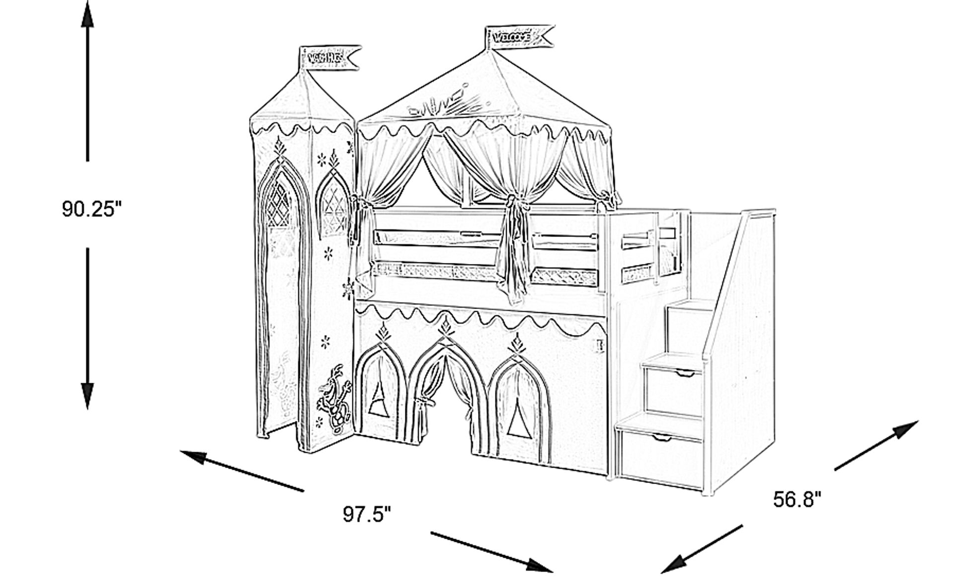 Dimension Image. Please refer to the Dimension Tab on this page for dimension details.