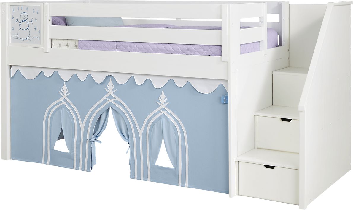 Disney Frozen White Twin Step Loft Bed with Activity Panel