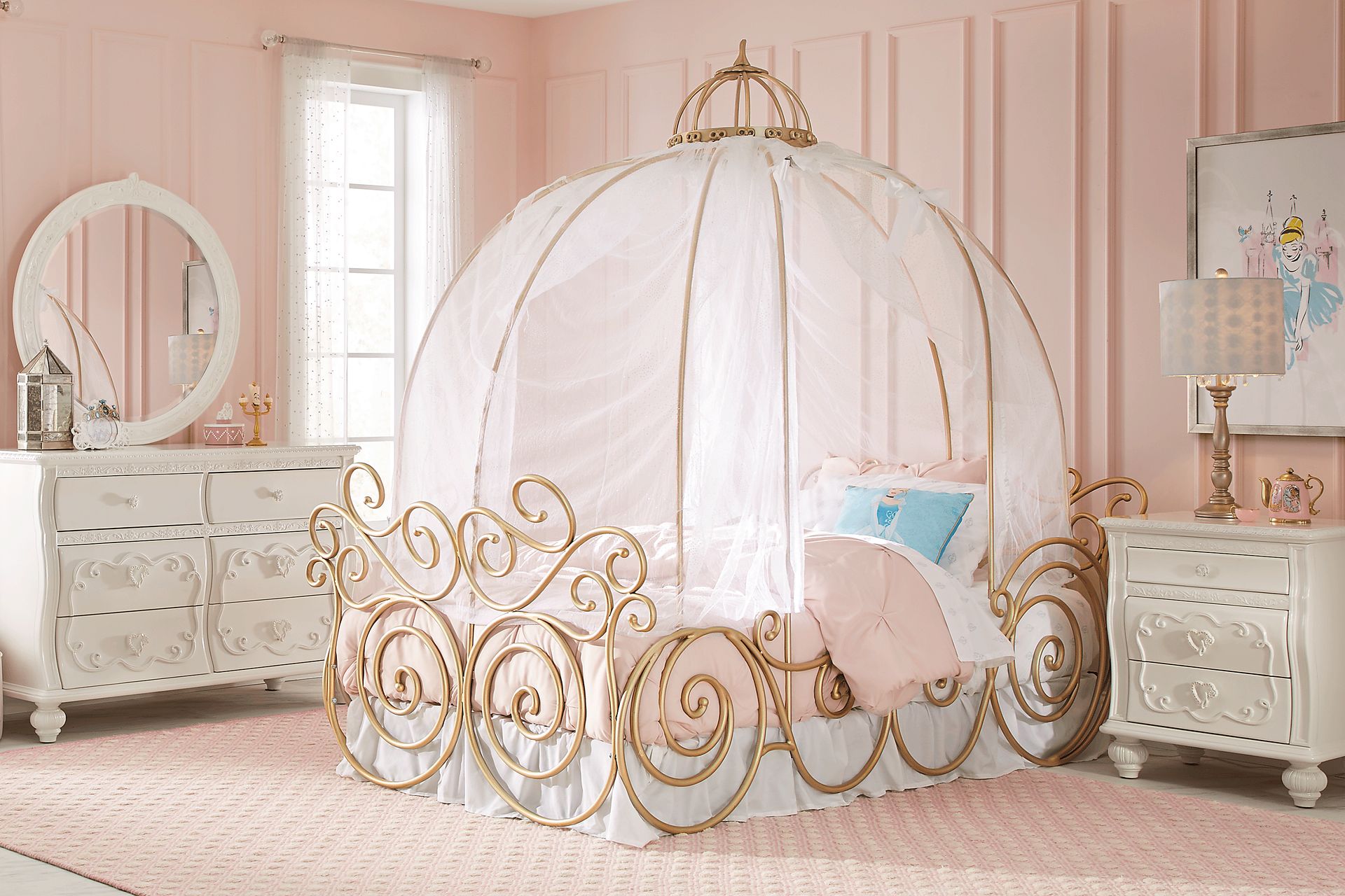 Disney Princess Fairytale Royal Gold Twin Carriage Canopy Bed - Image 2