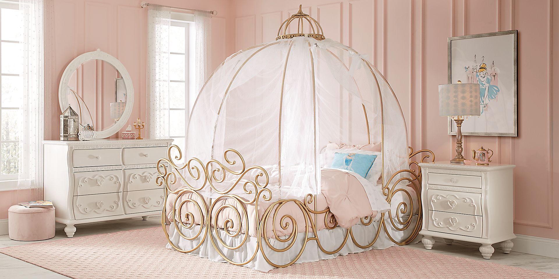 Disney Princess Fairytale 4 Pc Royal Gold Twin Carriage Canopy Bed Rooms to Go