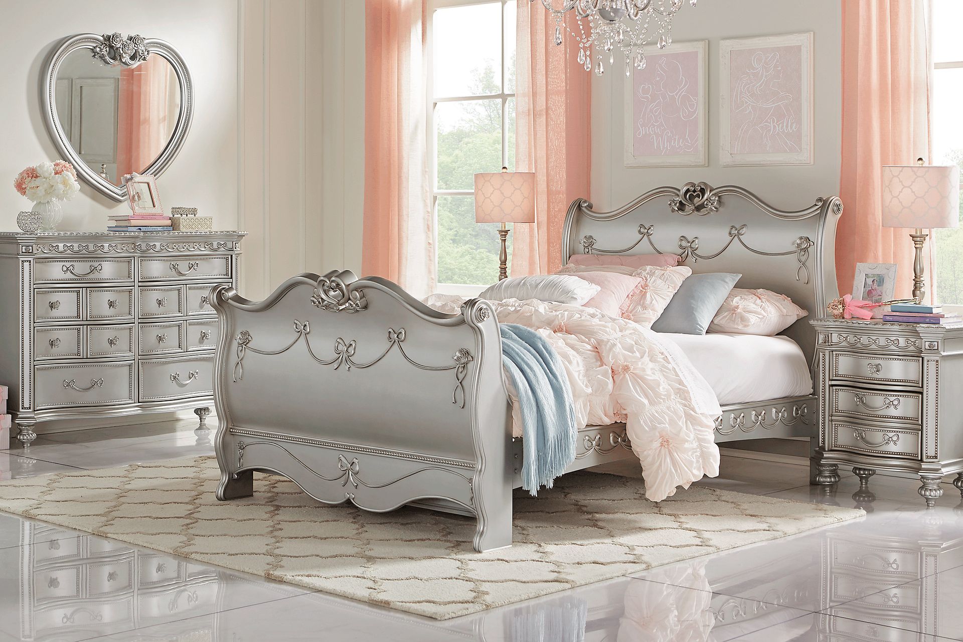Disney Princess Fairytale Platinum 5 Pc Twin Sleigh Bedroom - Image 1