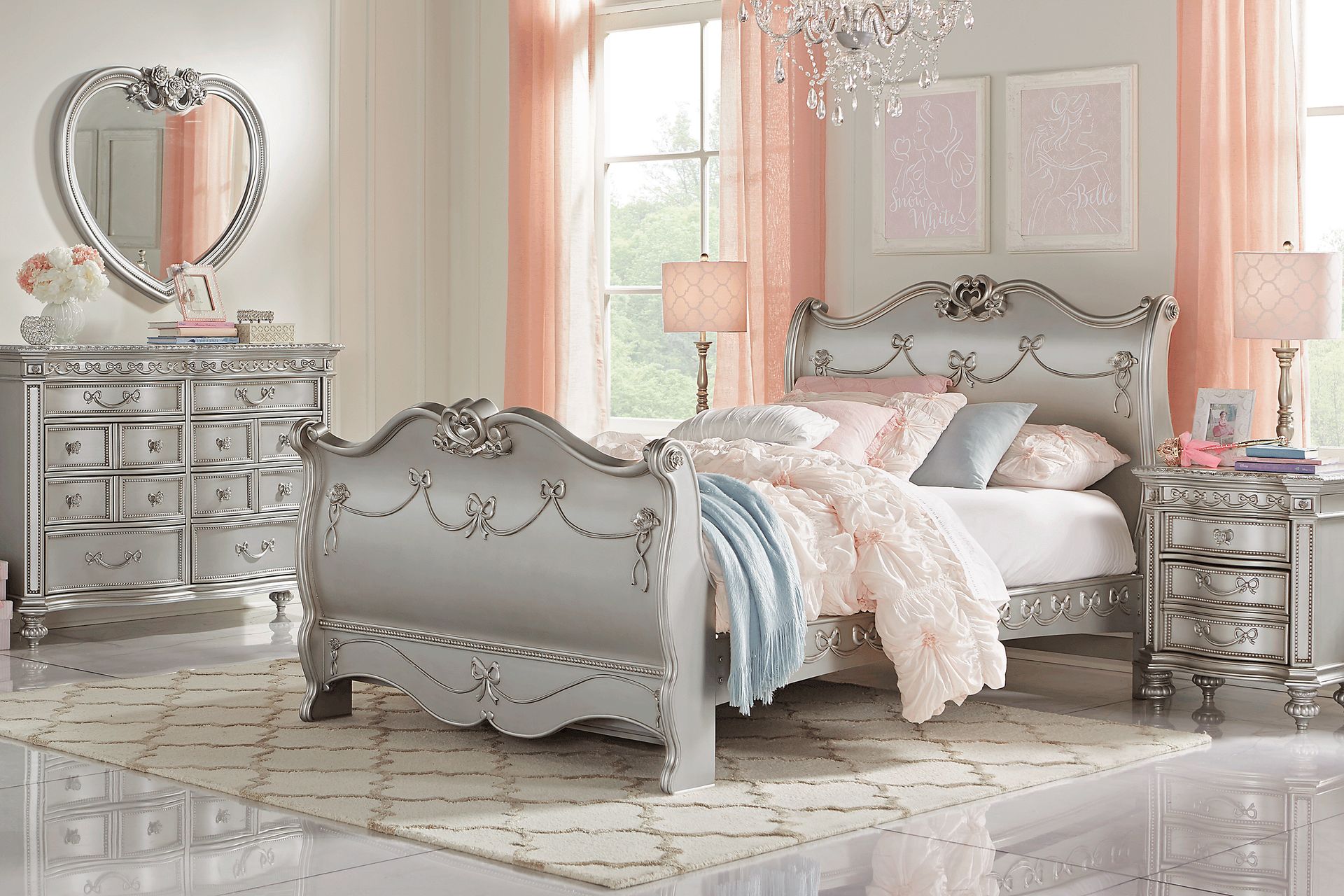 Disney Princess Fairytale Platinum 5 Pc Full Sleigh Bedroom - Image 1