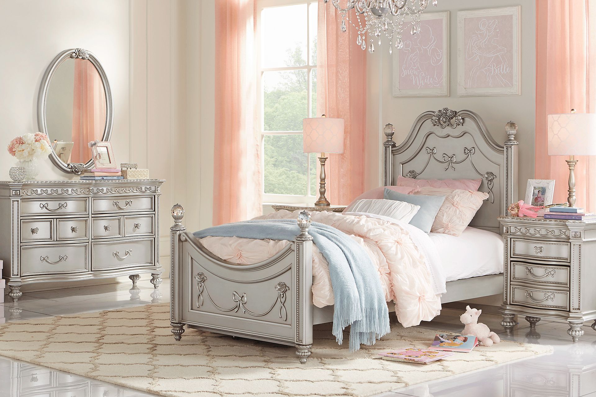 Disney Princess Fairytale Platinum 3 Pc Twin Poster Bed - Image 2