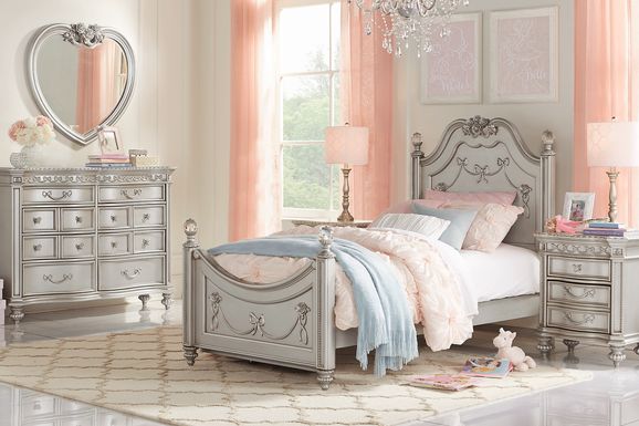 Platinum Gray Linen Bookcase Bedroom Set