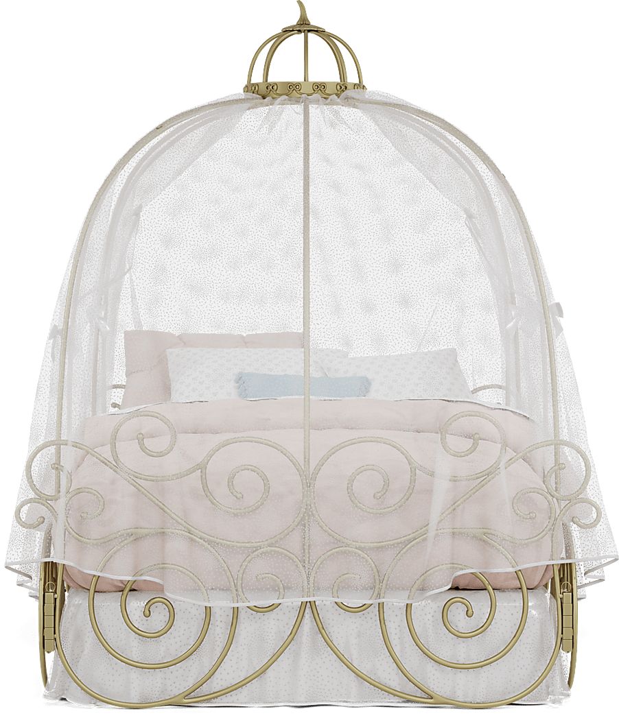 Disney Princess Royal Gold Full Carriage Bed with White Canopy and Bed Skirt - Thumbnail 3