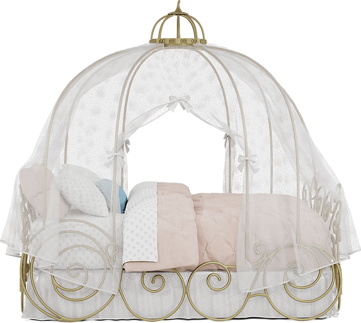 Disney Princess Royal Gold Full Carriage Bed with White Canopy and Bed Skirt