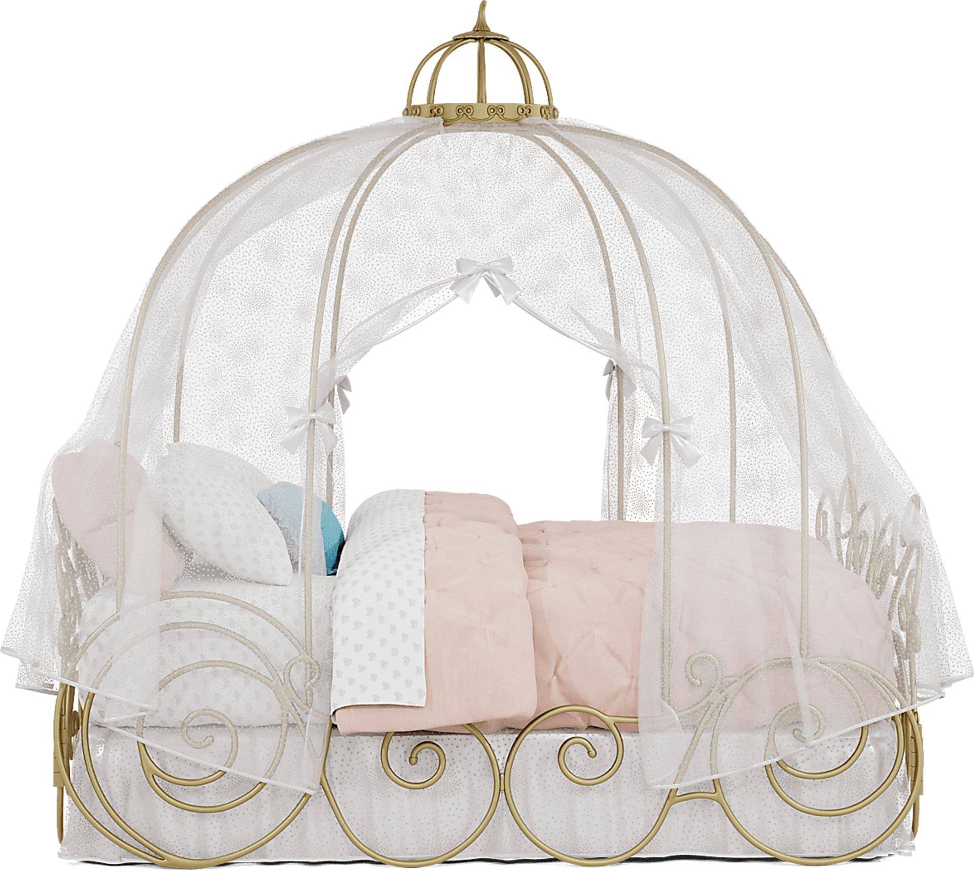 Disney Princess Royal Gold Full Canopy Bed with White Canopy and Bed Skirt - Image 4