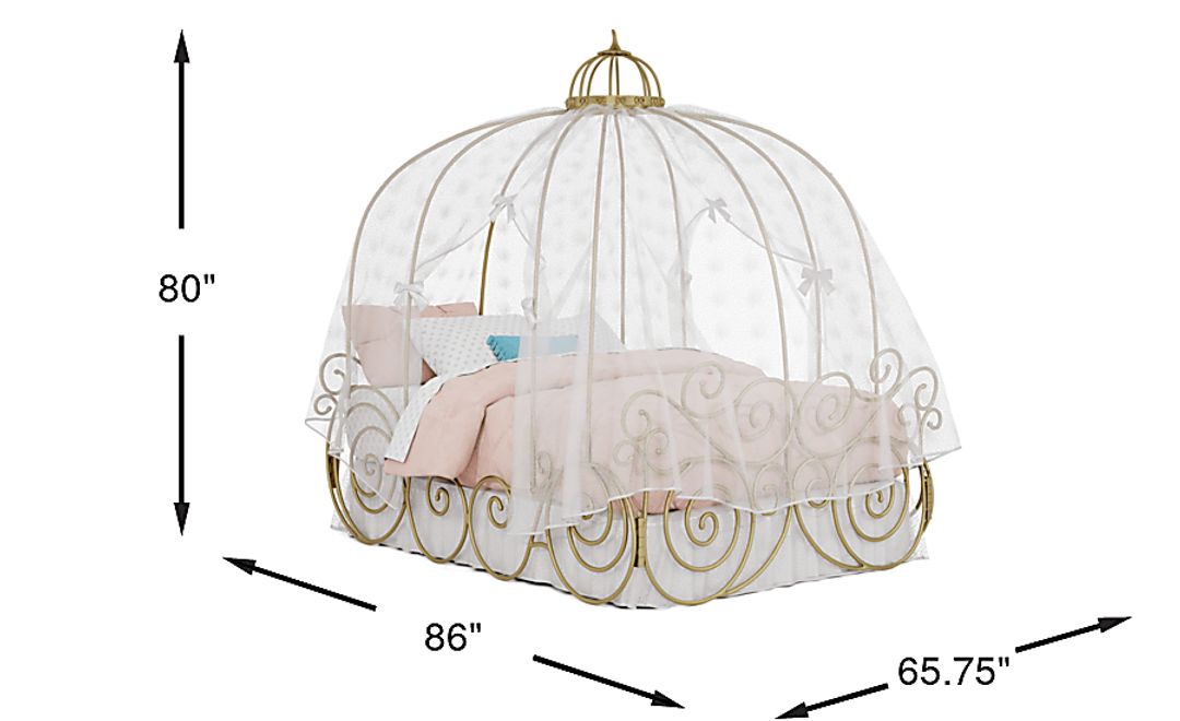 Disney Princess Royal Gold Full Carriage Bed with White Canopy and Bed Skirt