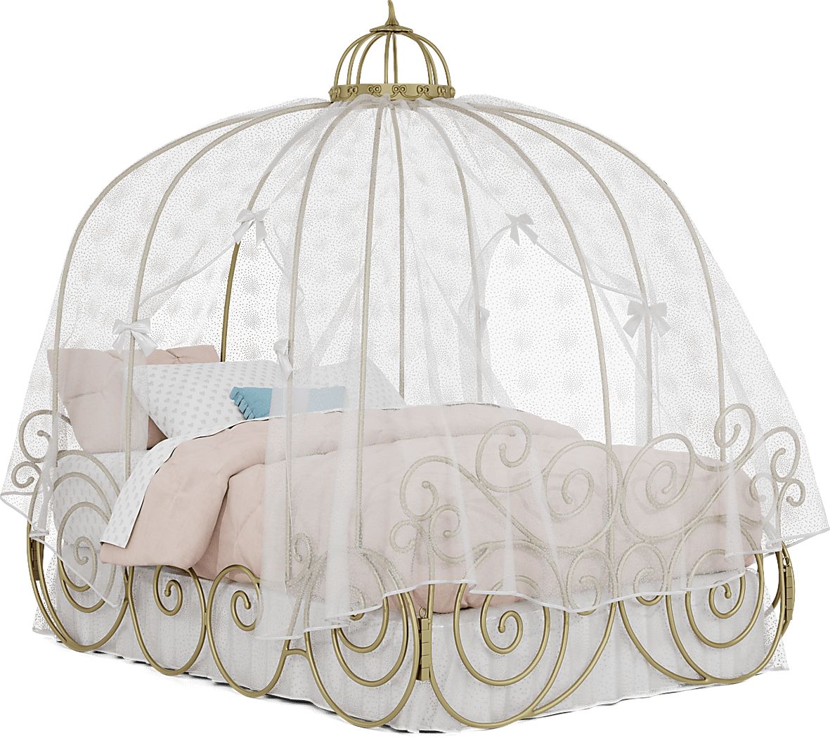 Disney Princess Royal Gold Full Carriage Bed with White Canopy and Bed Skirt - Thumbnail 2