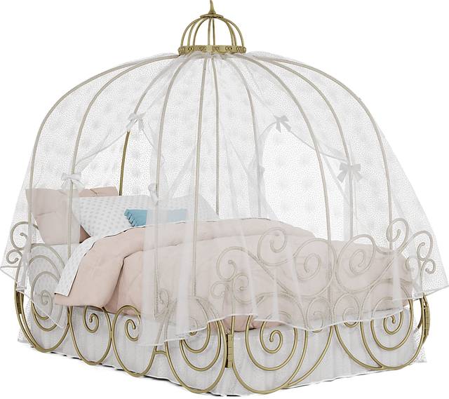 Disney Princess Royal Gold Full Carriage Bed with White Canopy and Bed Skirt - Thumbnail - Image 1