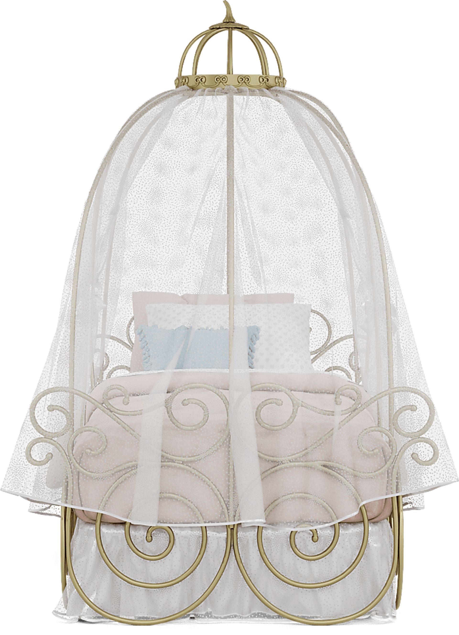 Disney Princess Royal Gold Twin Carriage Bed with White Canopy and Bed Skirt - Image 3