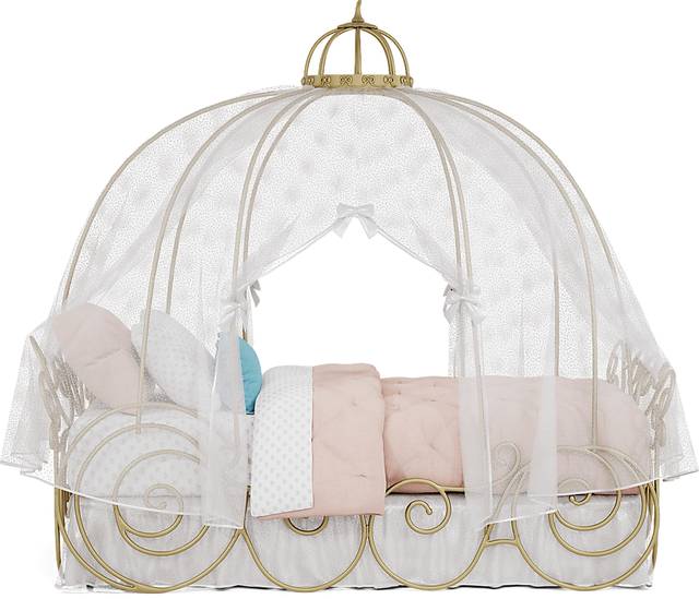 Disney Princess Royal Gold Twin Carriage Bed with White Canopy and Bed Skirt - Thumbnail - Image 4